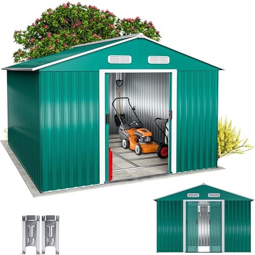 GARDEBRUK® XXXL Metall Gerätehaus 8m² mit Fundament 312x257x178cm Schiebetür Grün Geräteschuppen Gartenhaus 15m³