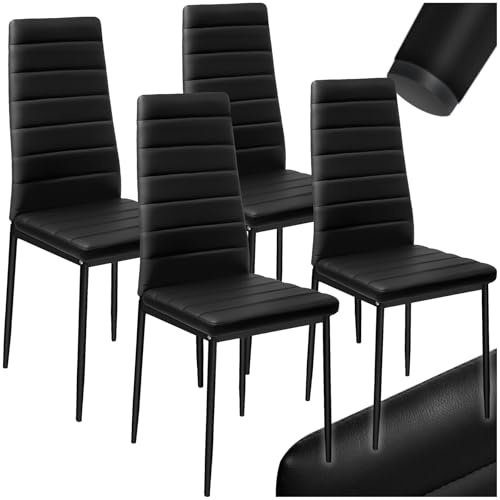 tectake® 4er Set Esszimmerstühle, Stuhl mit hoher Rückenlehne, 45 x 48 x 98,5 cm, Küchenstühle, Stühle für Esstisch, Esszimmer, Dining Table, Vorzimmer Möbel Set gepolstert - schwarz