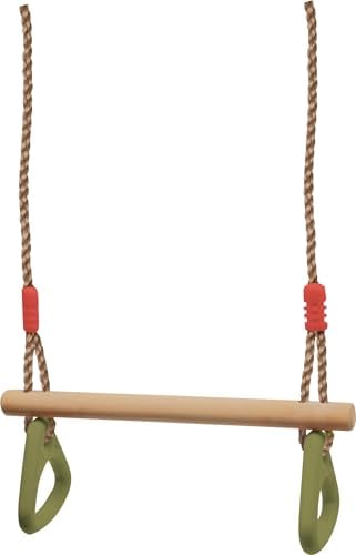 Small Foot Schaukel mit Turnringen 2 in 1, Kinderschaukel aus Holz, mit Metallringen zum Aufhängen, ab 3 Jahre, 6120 Typ, Grün, 45 x 14 x 180 cm