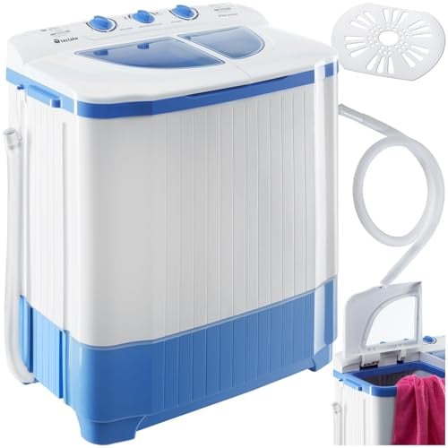 tectake® portable, mobile 4,5 kg Mini Waschmaschine + 3,5 kg Wäscheschleuder Kombination, Toplader für Camping und Reise, Toploader Reisewaschmaschine