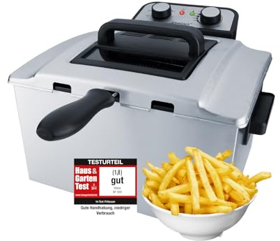Steba Fritteuse aus Edelstahl DF 300 | 5 Liter für bis zu 1,5 kg | Fritteuse mit Fett, XXL Frittierkorb, 3 Körbe | Deep Fryer für Zuhause, Friteuse mit entnehmbarem Behälter