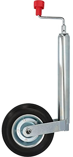 UNITEC Stützrad mit Kurbel, geeignet für Wohn- & Transportanhänger, mit PU-Reifen, Rohrdurchmesser 48 mm, silber
