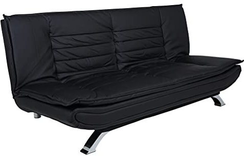 AC Design Furniture Jasper Bettcouch Schwarzes Kunstleder, Schlafsofa mit 3 Liegepositionen, Moderner 3-Sitzer Ohne Armlehne, Gepolstert mit verchromten Beinen, L: 196 x H: 91 x T: 98 cm