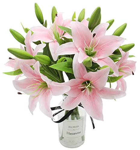 HAOSHICS Künstliche Blumen 8 Stück künstliche Lilien mit 3 Knospen florale Kunst pflanzliche Blumen Latex Vollblume Real Touch für Heimdekoration Hochzeit Party Büro Restaurant
