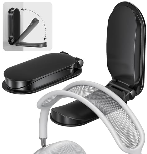 Itramax Kopfhörerhalter,Faltbarer Universal Headset-Ständer Haken für Schreibtisch,2 Stück Selbstklebende Kopfhörer Halterung Ständer Wandhalterung für PC Gaming Headsets,AirPods Max,HyperX – Schwarz