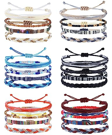 Morfetto 24 Stück Surfer Armband Herren Damen Wasserfest Boho Stoff Freundschaftsarmbänder Verstellbar Fußkette Sommer Strand Schmuck