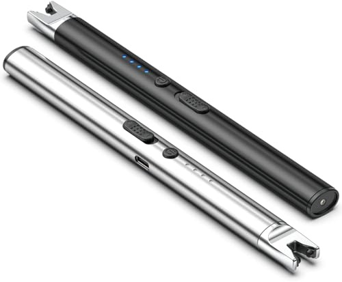 2 Stück Lichtbogen Feuerzeug Elektrisch Stabfeuerzeug USB Aufladbar Elektrisches Winddichtes Elektro Kerzenanzünder Plasma Feuerzeuge für Kerzen Anzünden, Gasherd (Schwarz+Silber)