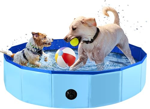 Fulhdedi Klappbarer Hundepool 100x30cm - Tragbare PVC Badewanne für Große Hunde, Blaues Schwimmbecken mit Rutschfestem Boden