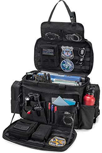 Trunab Polizei Tasche Passend für Beifahrersitz, Reisetasche Militär | Einsatztasche mit 15,6 Zoll Laptophülle, Becherhalter, MOLLE-Streifen, Passend für Fahrzeug-Beifahrersitz Molle Organizer