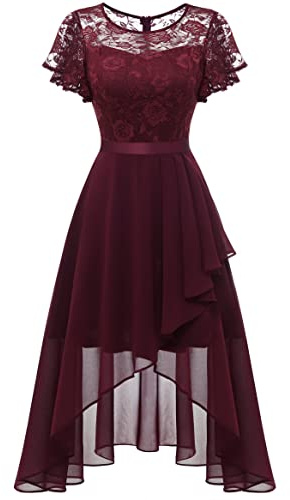 Wedtrend Abendkleid Damen Elegant Cocktailkleid High Low Ballkleider mit Spitzen A Linie für Hochzeit Kurz Kleid Festlich Damen A Linie Vokuhila Kleid