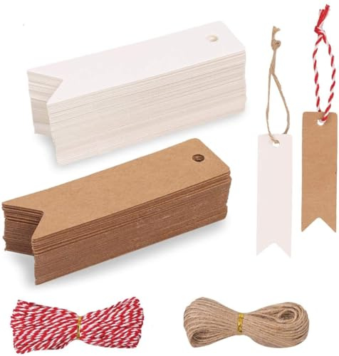 200 Stück Geschenkanhänger,Kraftpapier Anhänger Etiketten mit Jute Schnur | für Hochzeitsgeschenke, Party-Geschenkanhänger und Weihnachten