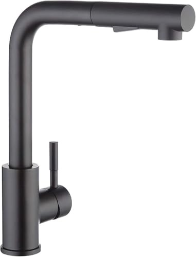 CECIPA Hochdruck Wasserhahn Küche Schwarz, Küchenarmatur Ausziehbar, Spültischarmatur mit Brause Zwei Wasserstrahlarten, Armatur Küche 360° Schwenkbar, Mischbatterie Küche Edelstahl, X203B