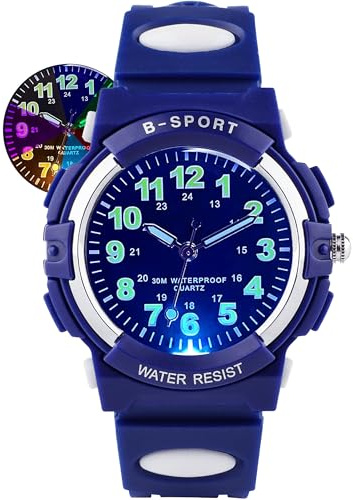 DTKID Kinderuhr Junge Mädchen, 7-Farben Armbanduhr Kinder Analoge, 3ATM Wasserdicht, Leicht Ablesbare Uhrzeit,Kinder Uhren Für 5-16 Jahren