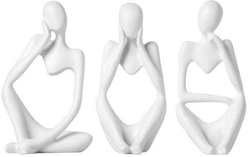lomdung 3 Stück Harz Skulptur Ornamente Denker, Abstrakte Figur Minimalistische Kunst, Mini Denker Skulptur Deko, Skulpturs Set für Zuhause Wohnzimmer Schlafzimmer Bücherregal Büro Desktop Dekoration