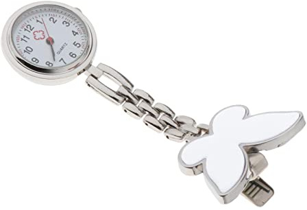 zalati Arzt Krankenschwester Uhr Clip auf Quarzuhr Brosche Schmetterling Frauen Damen Brosche Uhr Geschenk - Weiß