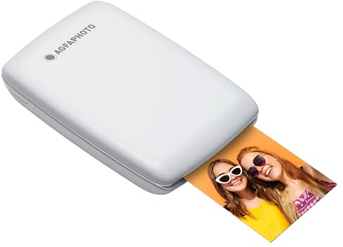 AGFA PHOTO Mini P.2 - Imprimante Portable Zink pour Photos Instantanées, Format 5x7,6 cm, Connexion Bluetooth, Compatible iOS/Android, 10 Feuilles Zink Incluses - Blanc