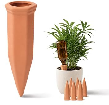 Bamworld Bewässerung Zimmerpflanzen Wasserspender Pflanzen, 6 Stück Automatische Pflanzen Bewässerung mit Terrakotta Kegeln, Praktisches System für Topfpflanzen Innenbereich Balkon Urlaub