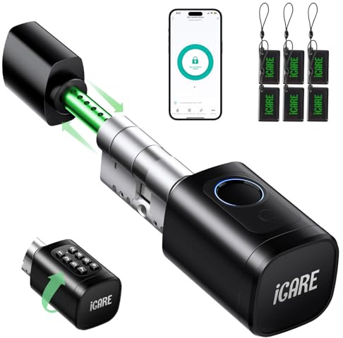 Türschloss Fingerabdruck, Verstellbares Elektronisches Türschloss 60-90mm (30/30, 45/45), Smart Lock für die Haustür mit RFID, App, Bluetooth, Tastatur, Türschloss Code Pin