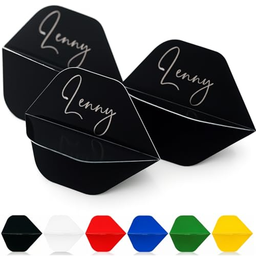 Dart Flights Personalisiert – Dartflight mit Gravur zB. Name, Unterschrift oder Wunschtext – Schwarz, Weiß oder Rot – Steeldart und Softdart – Geschenk für Dartspieler – Darts Zubehör (3er Set)