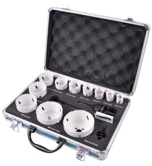 Makita D-47298 BiM-Lochsägen-Set 14-teilig im Alukoffer, Bi-Metall Lochsägen Ø 19-75 mm, Schnitttiefe 38 mm, für Holz, Metall Aluminium, Kunststoff