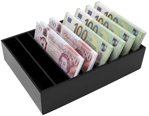 Geldorganizer für Bargeld, 8-Fach Schwarz Acryl-Geldschublade, Geldbox, Geldhalter für Scheine