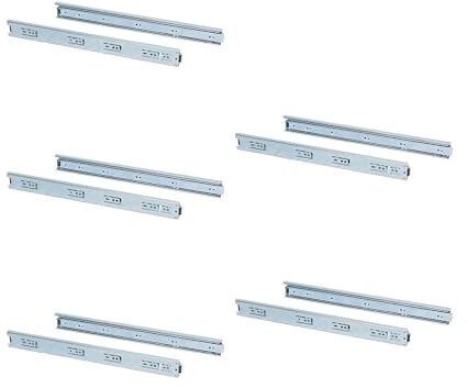 Emuca Set Schubladenführungen, vollauszug mit Rollen 45 x 500 mm, Lot von 5, Verzinktem