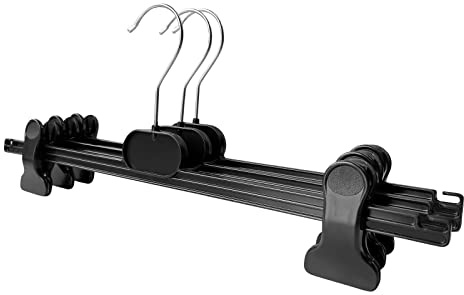 Hosenbügel Hosenspanner 10 Stück Kleiderbügel Kunststoff 40 cm | rutschfeste gummierte und verstellbare Klammern | 360° drehbarer Haken | platzsparend