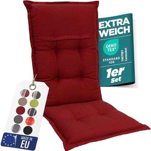 gardisun Gartenstuhlauflagen Hochlehner I Extra Dicke Sitzauflagen I Made in EU I Polsterauflagen für Hochlehner Gartenstuhl I Auflagen mit hoher Lichtechtheit I 1er Set I Rot