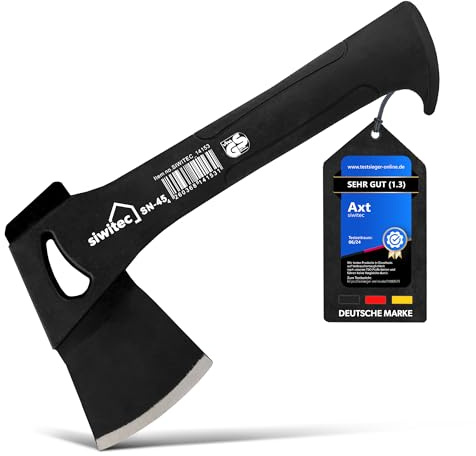 Kleine Survival-Axt mit 450 g Kopfgewicht – Camping-Beil zum Holzspalten & Outdoor-Werkzeug mit rutschfestem Griff – Spaltaxt für Holz – Modell SN-45