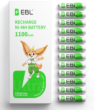 EBL Akku AAA 1100mAh 12 Stück - Typ NI-MH wiederaufladbare AAA Batterien geringe Selbstentladung