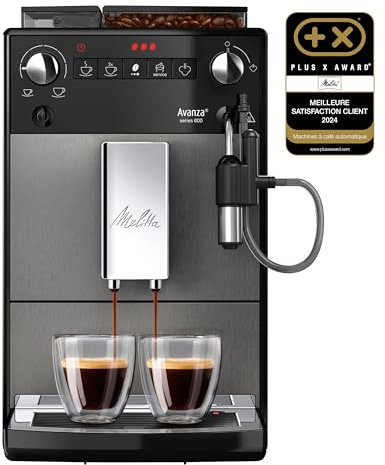 Melitta Avanza - Kaffeevollautomat mit Milchsystem, Kaffeemaschine mit Mahlwerk und extragroßem Wassertank (1,5 l) für z. B. Cappuccino oder Espresso, mystic titan