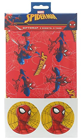 Marvel Spider-Man Geschenkpapier-Set enthält 2 Bögen und Geschenkanhänger