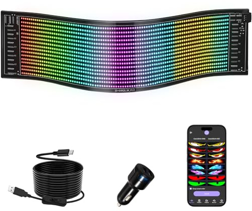 JDVOOTD Flexibler LED Anzeigetafel, 37 x 9.2cm – Programmierbare RGB-Anzeige per Bluetooth Smart App, Lauftext & Animationen für Partys, Werbung, Deko, Home-Bar, Spielzimmer