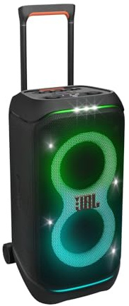 JBL Partybox Stage 320 in Schwarz – Tragbare Bluetooth-Lautsprecher-Box mit JBL Pro Sound, Lichtshow, KI-Sound-Boost, Rollen und Teleskopgriff – 18 h Laufzeit