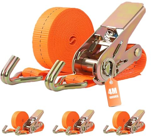 4 Stück Spanngurte mit Haken Ratsche in 4m 1000kg 1T Zweiteilig 25 mm Ratschengurt Zurrgurte für Ladungssicherung TÜV/GS Zertifiziert(Orange)