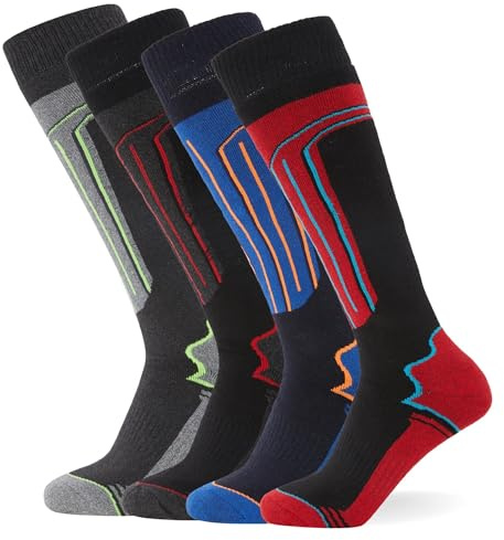 FM London Thermo-Skisocken für Männer und Frauen 4er-Pack - Ergonomische Passform für maximalen Komfort während der Aktivität, Mehrfarbig (Sortiert), 39-46 EU