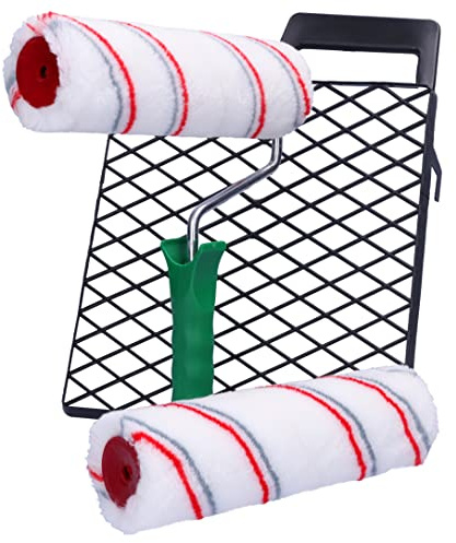 ToolSpace Malerrollen Set mit Abstreifgitter 2X Farbrollen 25cm - Profi Set | 2 x Farbroller mit Polyacrylfasern und 23 cm Griff - 25 cm Gitter - 4 Elemente Malerset mit Pinselroller