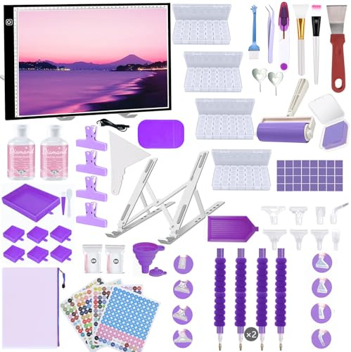 Lenxnmy 247 Stück All-Inclusive Diamant Malerei Werkzeug Set Diamond Art Zubehör Kit mit A3 Diamant Painting Lichtplatten,Diamond Painting Versiegelung,Diamantkorrektur Stifte Aufbewahrungsbox