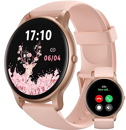 Parsonver Smartwatch Damen Rund mit Telefonfunktion, Leichte Fitnessuhr Frauen mit Schrittzähler, 100+ Sportmodi, IP68 Wasserdicht, Sportuhr Damen mit Herzfrequenz Schlafmonitor, SpO2, Roségold,SPROD1