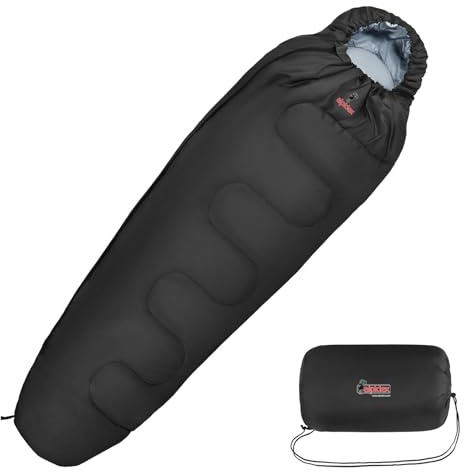ALPIDEX Schlafsack Mumienschlafsack 4 Jahreszeiten 225 x 80 cm -17° C 400 GSM Kleines Packmaß Ultraleicht Reise Camping Trekking Outdoor Sleeping Bag Warm, Farbe:Schwarz, Reißverschluss:rechts