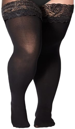 Moon Wood Plus Size Halterlose Strümpfe für Damen 55 DEN Spitze Sexy Stay Up Nylonstrümpfe Große Größen Overknee Strümpfe Schwarz