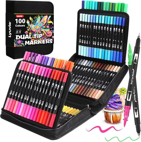 Lyuvie 100 Farben Brush Pen Set, Pinselstifte Aquarel Filzstifte für Erwachsene,Pinselstifte Set für Künstler, Anfänger, Malen, Zeichnen, Kalligrafie