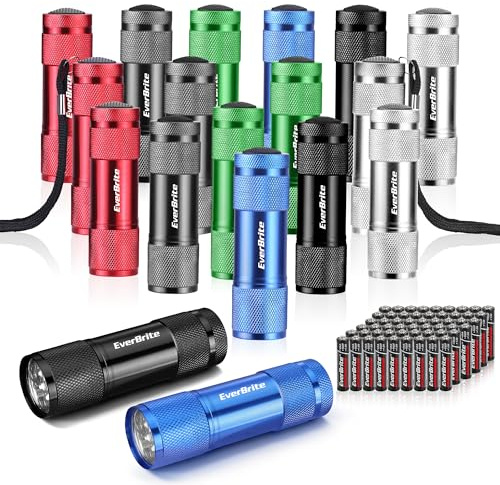 EverBrite 18tlg. LED Taschenlampen Set mit Lanyard und 54 AAA Batterien | Mini Kleine Taschenlampe, Mitgebsel Gastgeschenke Handlampe für Notfall, Outdoor, Camping