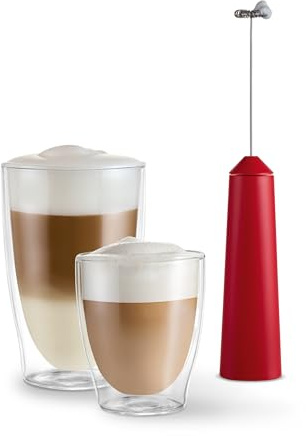 Tchibo Hand-Milchaufschäumer akkubetrieben, wiederaufladbar, inkl. USB-Ladekabel, spülmaschinengeeigneter Edelstahlquirl, für Latte Macchiato, Cappuccino und Kakao, Rot