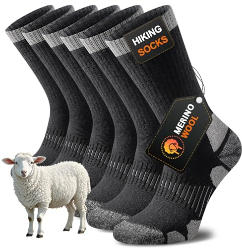 Niorasen Merino Wandersocken Herren Damen, Sommer Outdoor Socken Trekkingsocken, Merinowolle Socken, Sportsocken Laufsocken Tennissocken Arbeitssocken Atmungsaktiv Anti-Blasen & Gepolstert 3 Paar