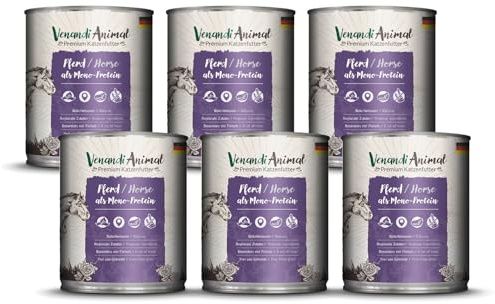 Venandi Animal – Premium Katzenfutter – Pferd als Monoprotein, Nassfutter, getreidefrei und naturbelassen, 6er Pack (6 x 800g)