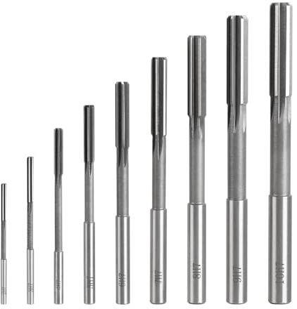 SWAWIS 9 Stück H7 Gerader Schaft HSS Reibahle Set, 2-10mm Maschinenreibahle für Holz- & Metallbearbeitung zur Verbesserung der Genauigkeit bei der Bohrungsbearbeitung