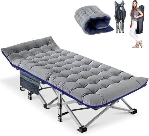 Obqer Klappbares Campingbett mit Matratze und Seitentaschen, 200KG Belastbarkeit Klappbett Gästebett, Stahlrahmen und Oxford Tuch Feldbett Klappbar, 190 x 71 x 36 cm, Geeignet für Garten Büro Camping