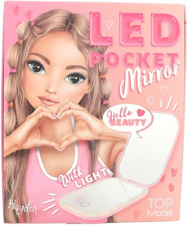 Depesche 13502 TOPModel - LED Taschenspiegel Beauty and ME, Klappspiegel in Rosa, mit Vergrößerungsspiegel und 3 Licht-Stufen, inkl. Ladekabel