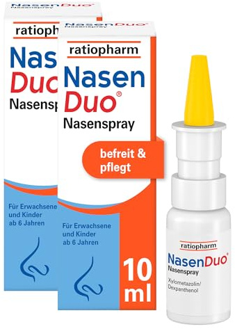 NasenDuo Nasenspray im Sparset 2 x 10 ml von ratiopharm. Stark zum Schnupfen, sanft zur Nase. Abschwellendes Nasenspray mit 2-fach-Wirkung: Befreit die Nase und fördert die Wundheilung